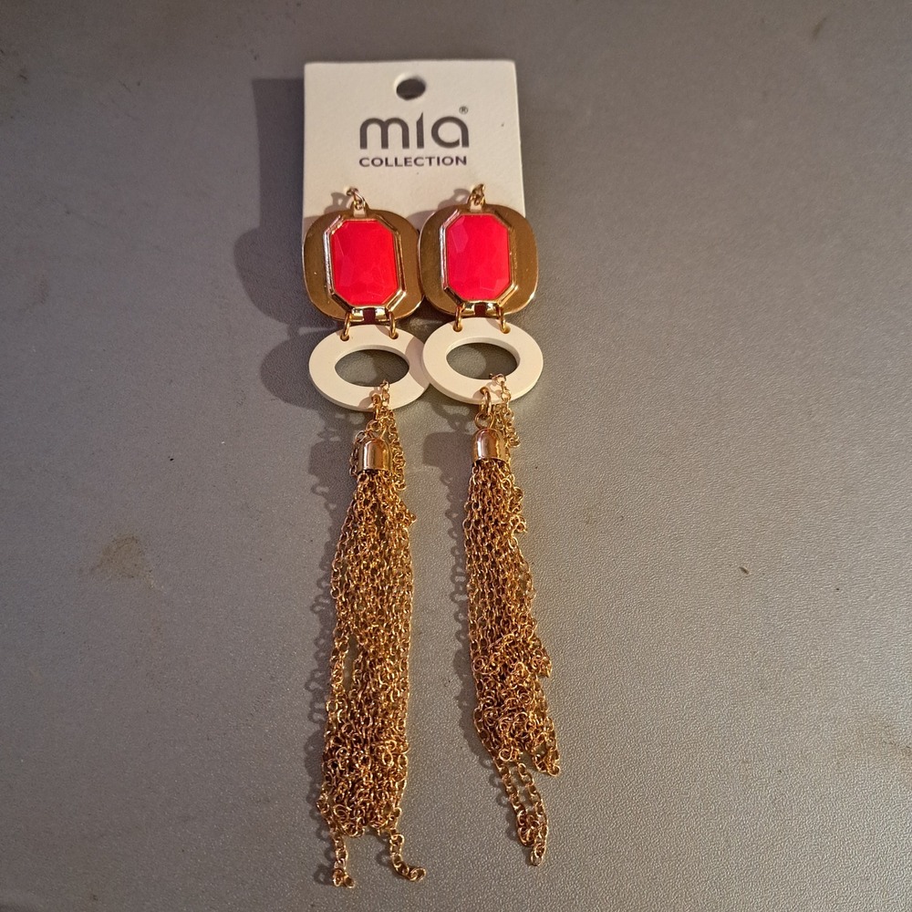 Mia Collection Pink Gold White Geometric Tassel Drop Statement Earrings New